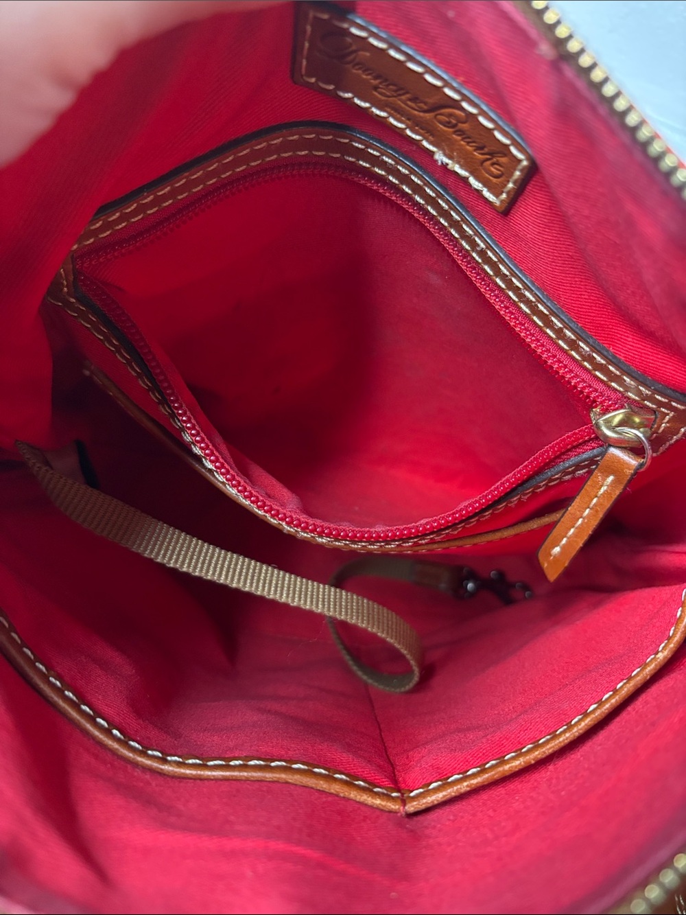 Dooney & Bourke Pebbled Grain Crossbody Orange Leather Bag with Red Interior - Picture 11 of 16